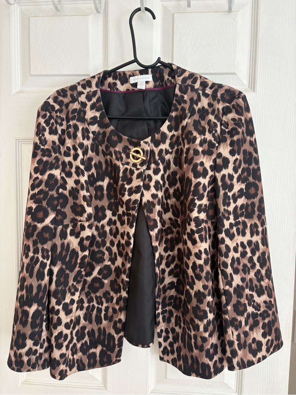 Charter Club Leopard-Print Round-Neck Jacket with Gold-Tone Clasp